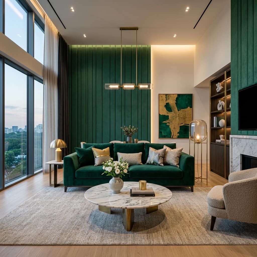 Luxury green living room interior